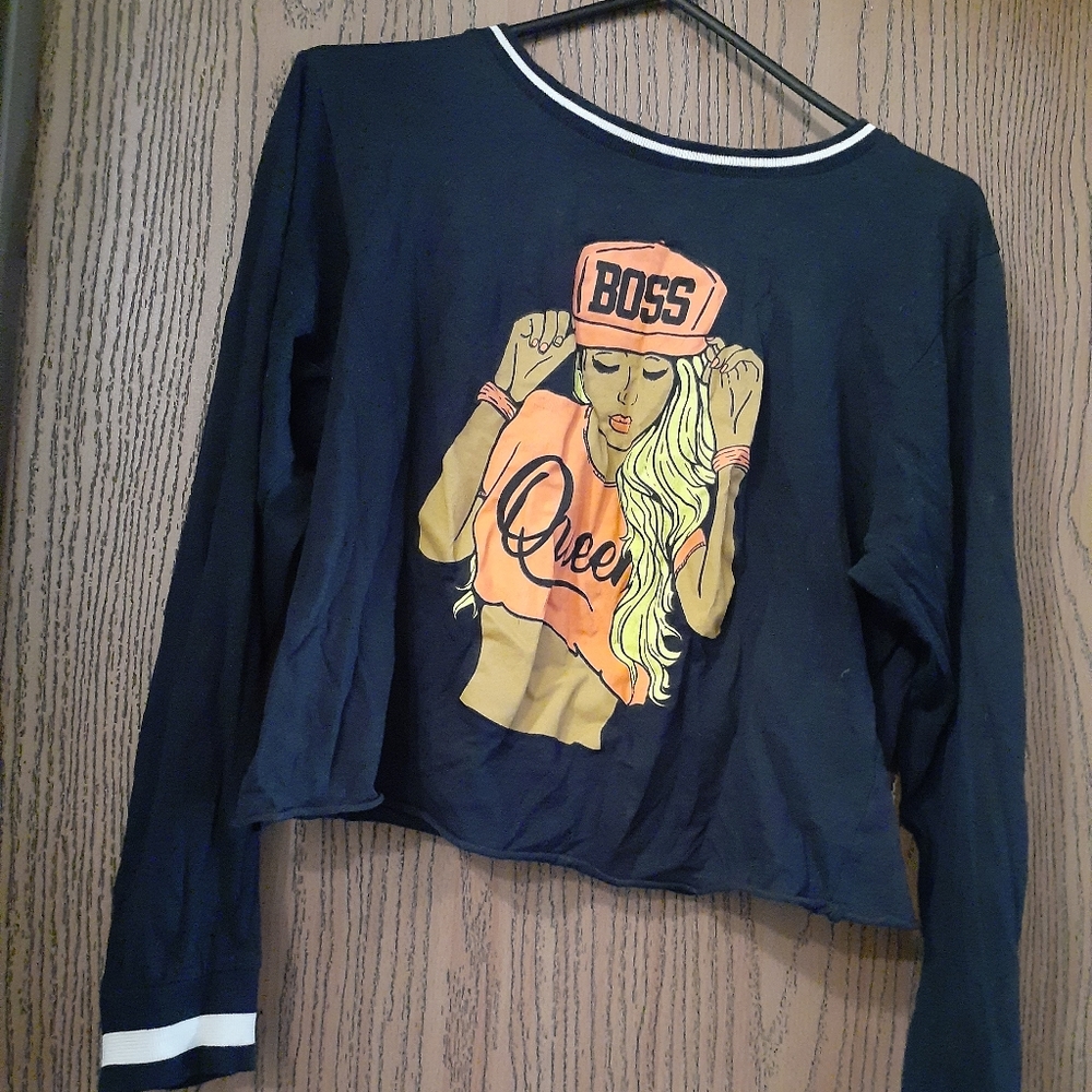 Black "Boss" long sleeve crop top